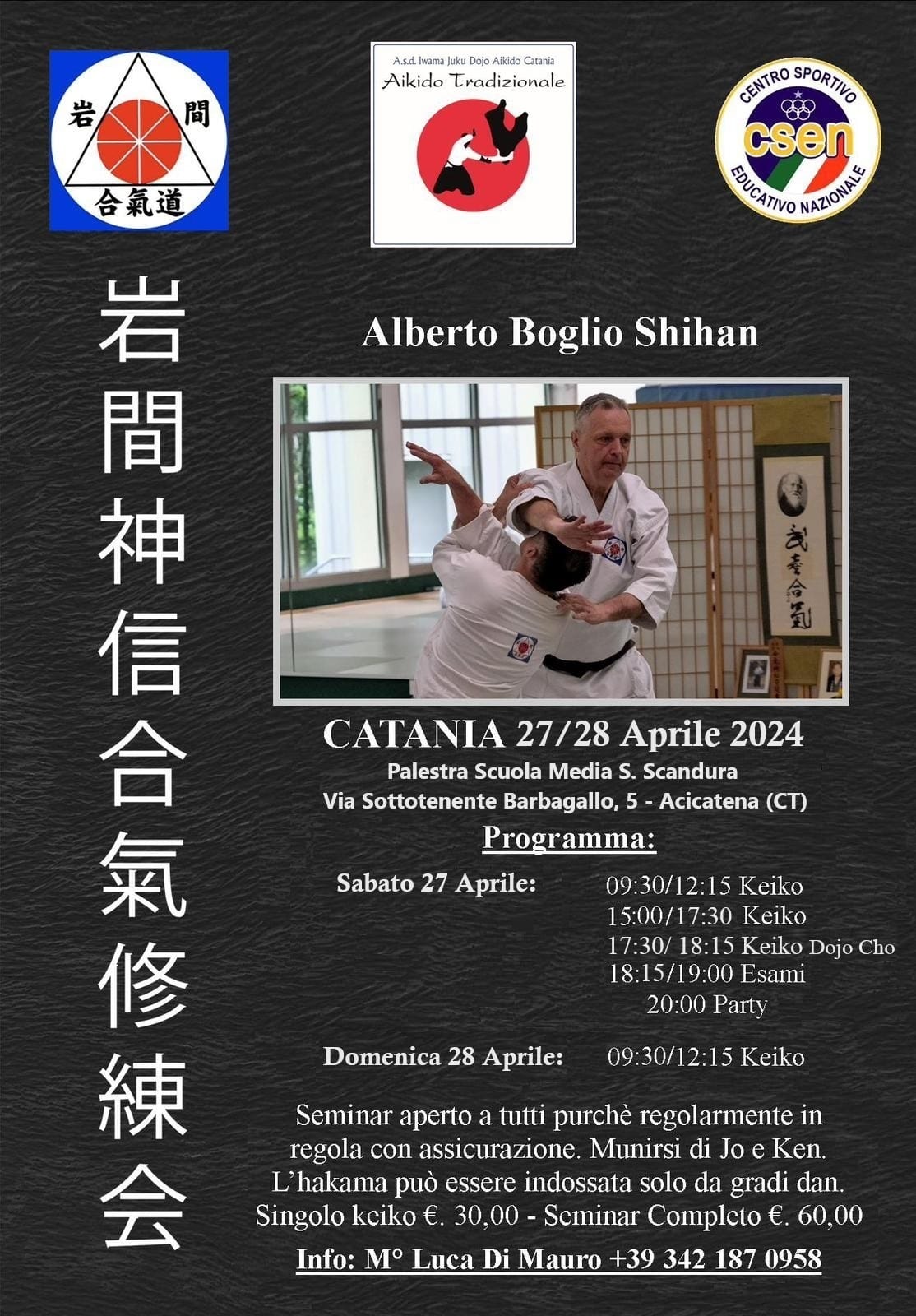 Koshukai Aikido Dento Iwama Ryu – Alberto Boglio Shihan 7° dan – 27/28 Aprile 2024 – Catania
